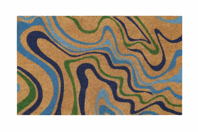 Felpudo de fibra de coco Wecon Home con estampado azul y marrón, antideslizante y repelente de suciedad, An/P: 60 x 90 cm
