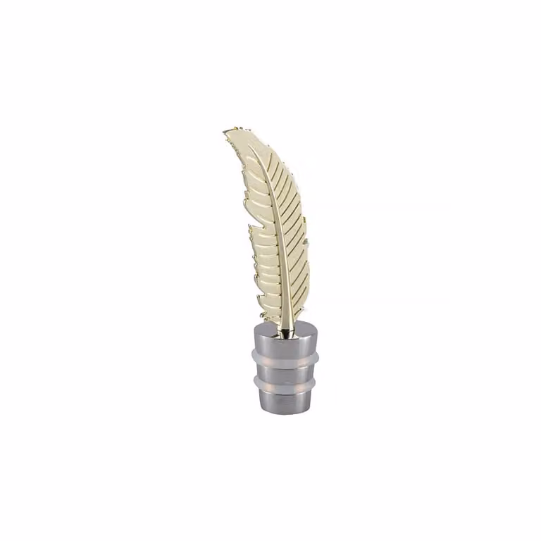 Tapón de botella con diseño de pluma dorada de Aulica en acero inoxidable y metal