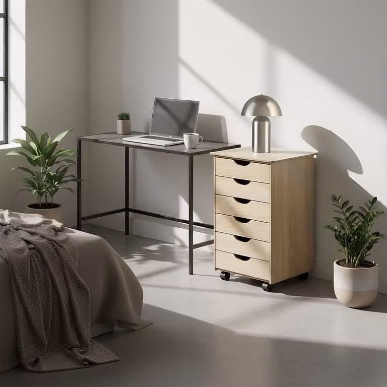 Cajonera de madera TecTake con 6 cajones y ruedas, color beige y marrón, An/P/Al: 65 x 36 x 40 cm