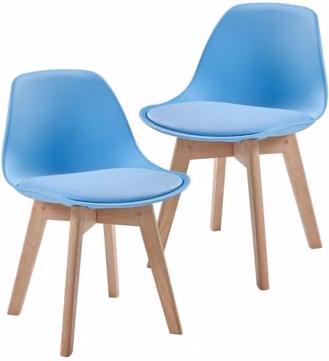 Set de 2 sillas infantiles Elvdal de en.casa en color azul celeste, fabricadas en plástico, madera de haya y polipiel, An/P/Al: 56 x 38 x 33 cm