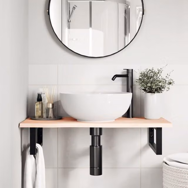 Estante de lavabo de pared SYFAX de madera de roble y metal en color negro y marrón An/P/Al: 40 x 40 x 3 cm