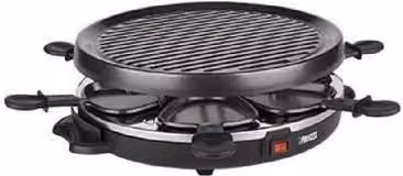 Raclette Princess para 6 personas, Grill Party en color negro con placa estriada de metal