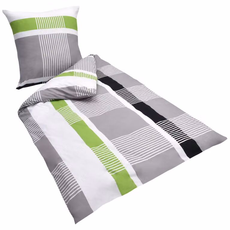 Juego de funda nórdica y fundas de almohada Beautissu de algodón renforcé con diseño de rayas en multicolor verde, An/P/Al: 155 x 220 cm y 80 x 80 cm