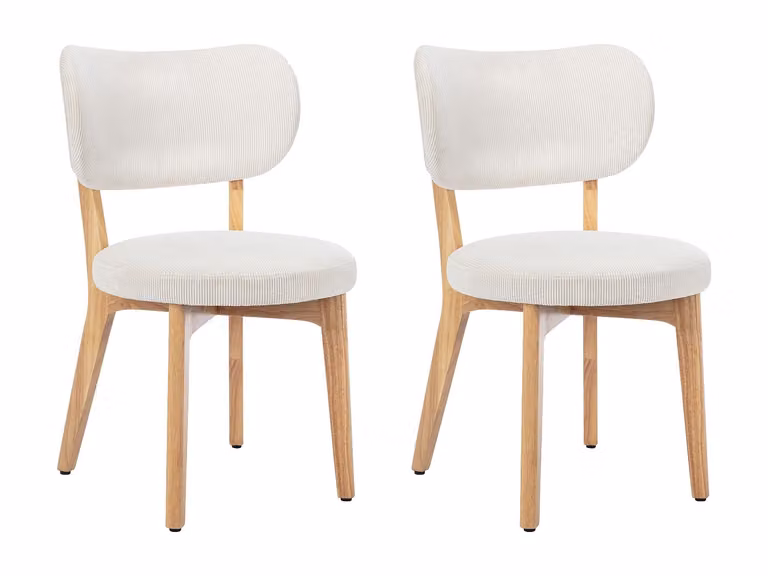 Lote de 2 sillas de pana y madera de hevea VENTE-UNIQUE en color blanco para comedor