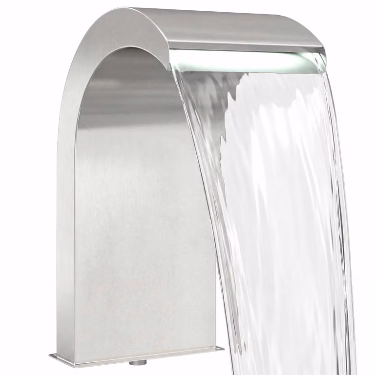 Cascada para piscina vidaXL con luz LED de acero inoxidable color plata, An/P/Al: 65 x 32 x 14 cm