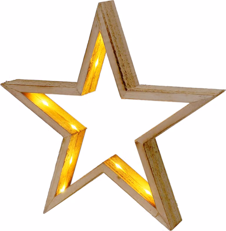 Estrella de Navidad Spetebo de madera natural con luces LED para colgar, color marrón y blanco, 29 cm