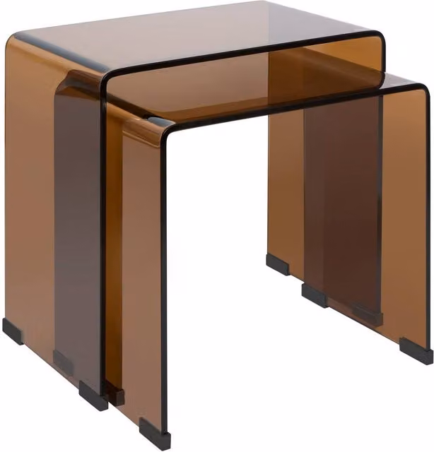 Lote de 2 mesas encajables rectangulares Lénia de Atmosphera en color ámbar con superficie de cristal