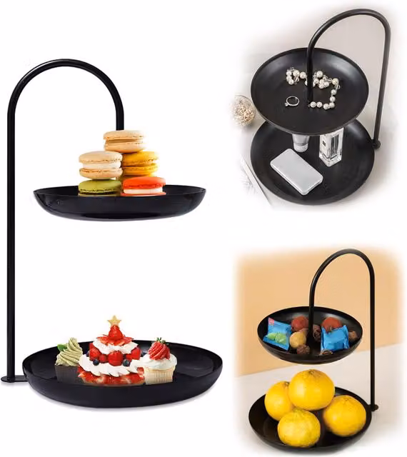 Soporte para pasteles y cupcakes de 2 niveles DCKNTY en color negro y forma redonda para tus celebraciones
