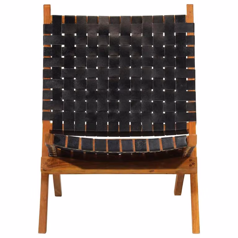 Silla plegable de cuero auténtico y madera de acacia negra vidaXL