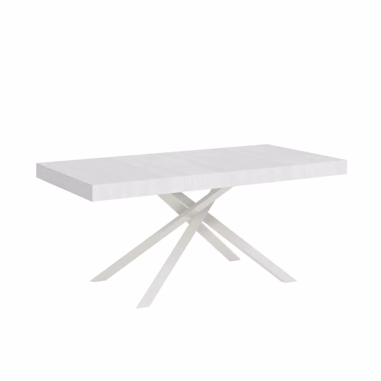 Mesa extensible Ityhome rectangular de efecto madera fresno y color blanco con estructura de hierro en X para comedor o salón
