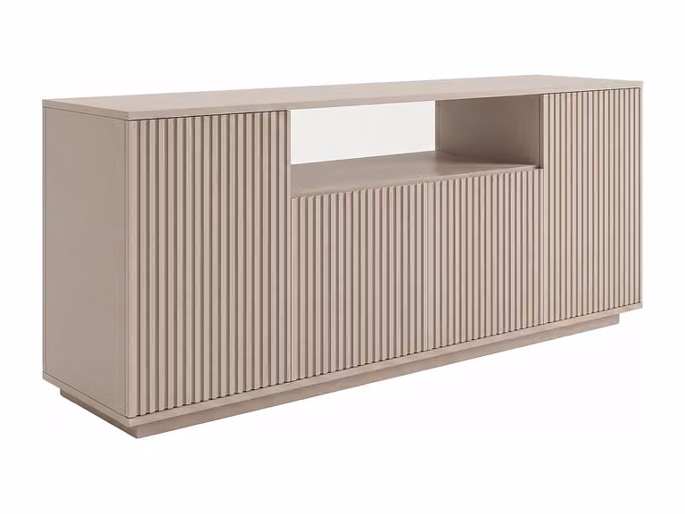 Aparador moderno de diseño geométrico con 4 puertas y 1 compartimento VENTE-UNIQUE - Beige - An/P/Al: 180 x 44,5 x 75 cm
