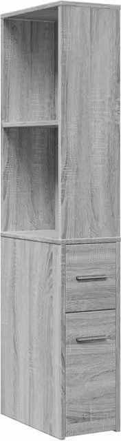 Armario de baño estrecho con ruedas Helloshop26 en madera de ingeniería color gris y marrón, An/P/Al: 22 x 41 x 135 cm