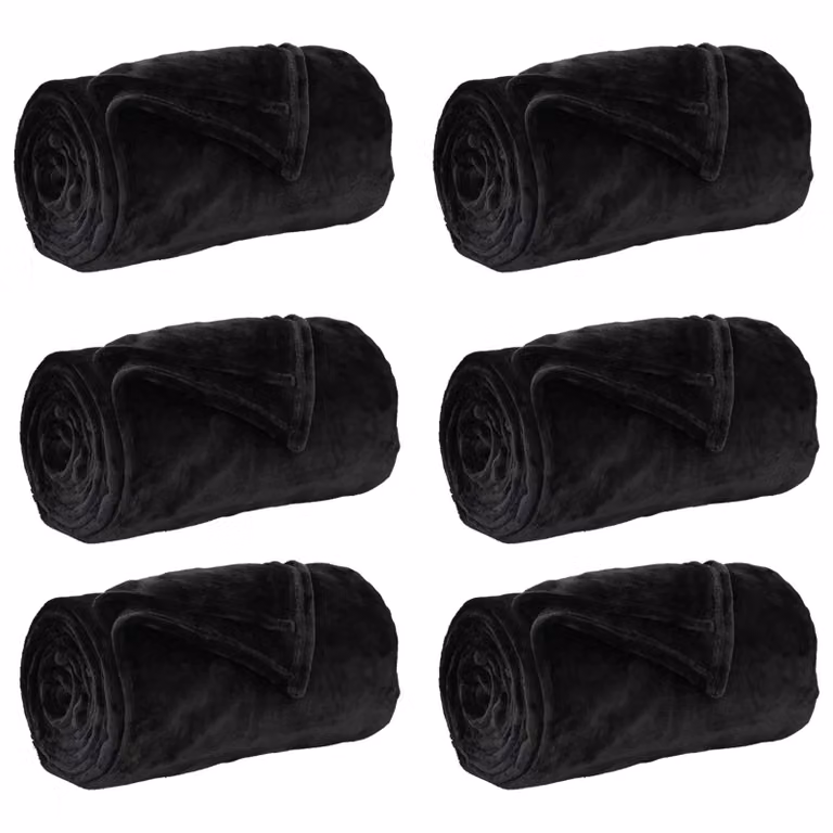 Pack de 6 mantas de sofá vidaXL de lana y vellón, color negro, An/P: 220 x 240 cm