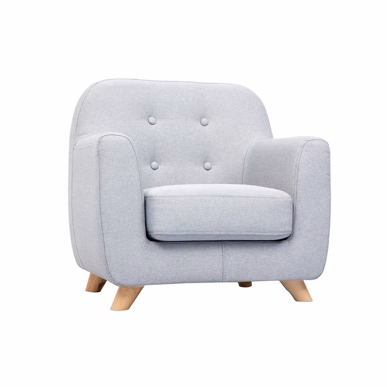 Sillón infantil escandinavo Miliboo NORKID en tejido gris claro y madera