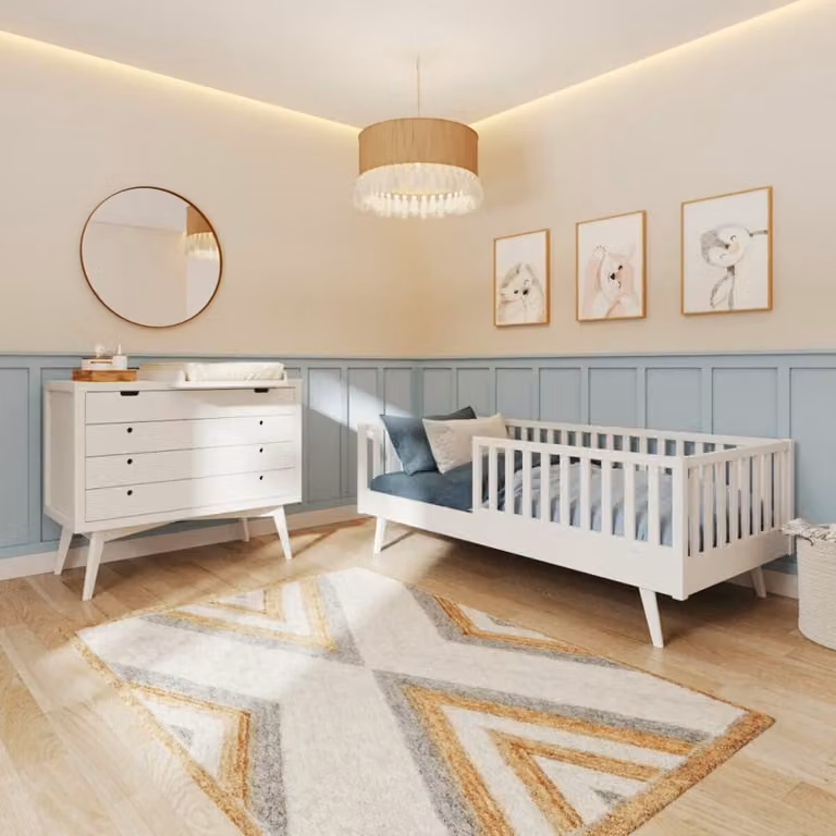 Conjunto de habitación Montessori ID Kids para niños con cama de madera de pino y cómoda en color blanco An/P/Al: 198 x 96.5 x 72.5 cm