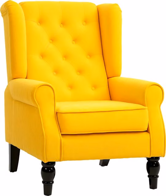 Sillón orejero Homcom de estilo clásico en color amarillo con patas de madera y reposabrazos integrados, An/P/Al: 74 x 87 x 102 cm