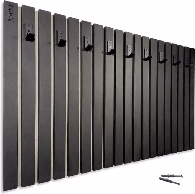 Perchero de pared Lamele de FLEXISTYLE en negro y gris con panel de MDF y metal, An: 100 cm, Al: 60 cm, P: 9 cm