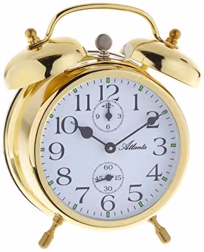 Reloj de mesa analógico Atlanta 1058-9 en color oro y blanco con acabado metálico y diseño clásico redondo