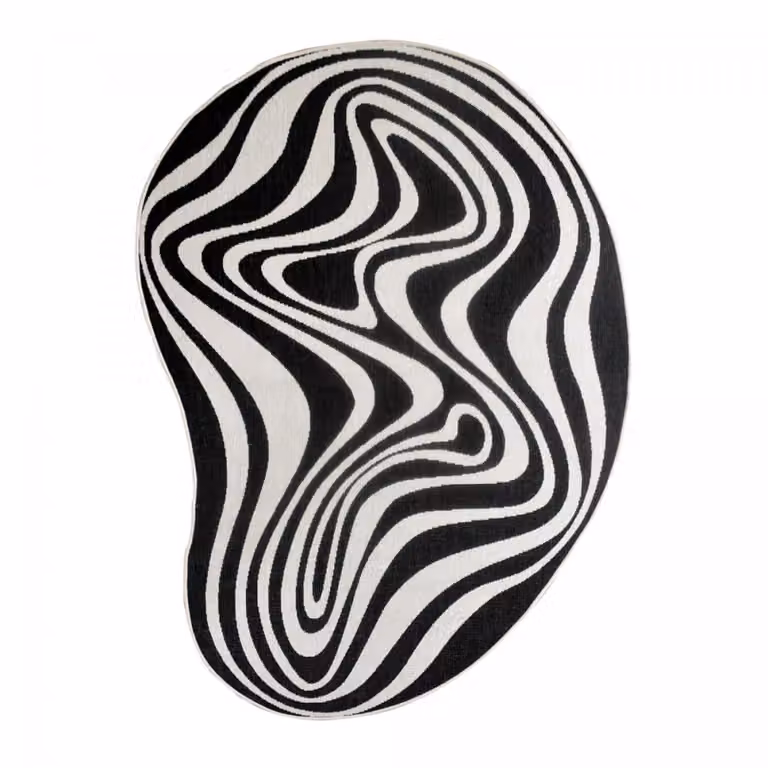 Alfombra de exterior redonda Un amour de tapis, estilo kilim reversible en blanco y negro, Diámetro: 160 cm