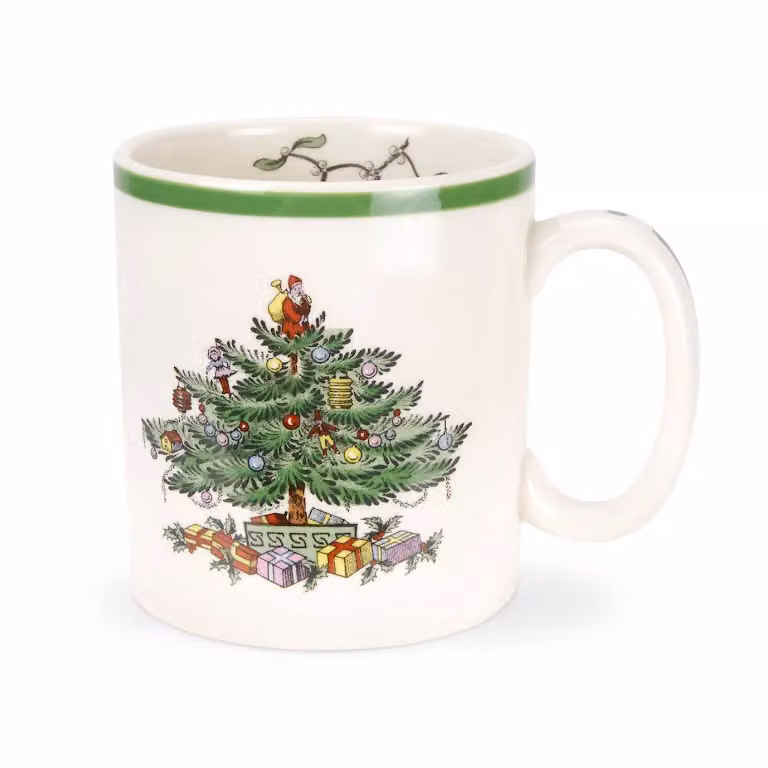 Juego de 4 tazas de té Spode Christmas Tree de cerámica con diseño floral en blanco, verde y rojo, capacidad 220 ml