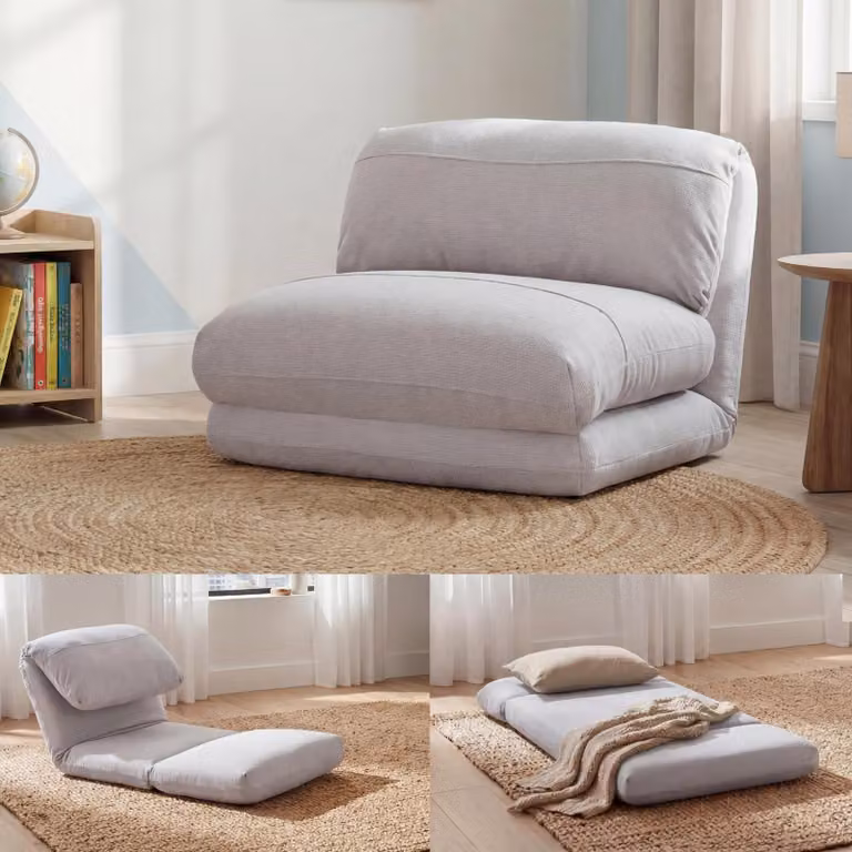 Sillón reclinable y sofá cama Mendler HWC-E68 tapizado en tela color beige