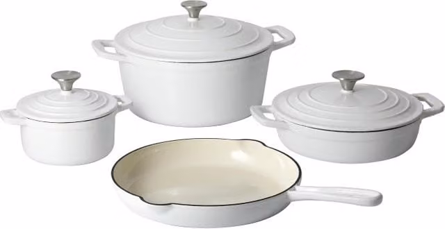 Set de batería de cocina de hierro fundido esmaltado CS Solingen Xanten de 7 piezas en color blanco