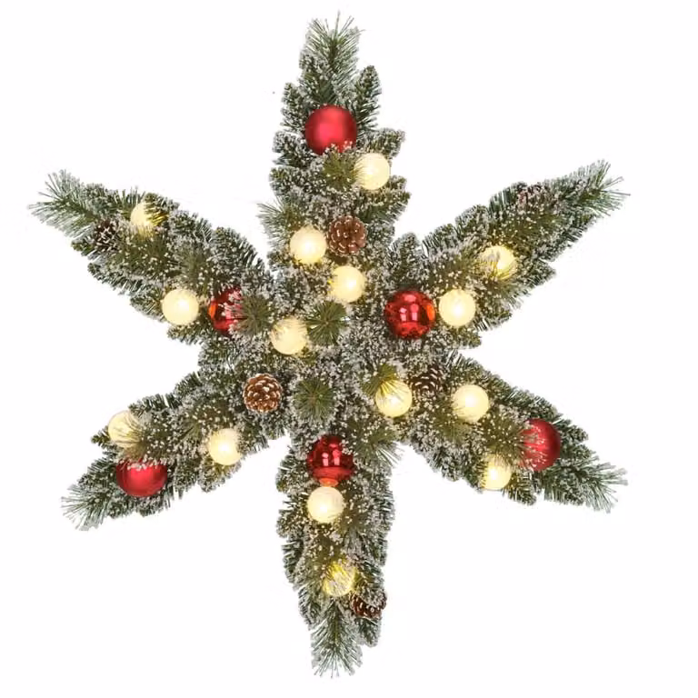 Corona decorativa de Navidad Kaprun de Black Box Trees, color verde, diseño floral con estrellas, An/P/Al: 60 x 60 x 15 cm