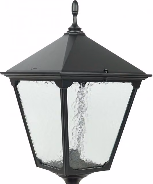 Farola de jardín retro Su-Ma negra con acabado en metal y cristal, protección IP43 y casquillo E27, Altura: 300 cm