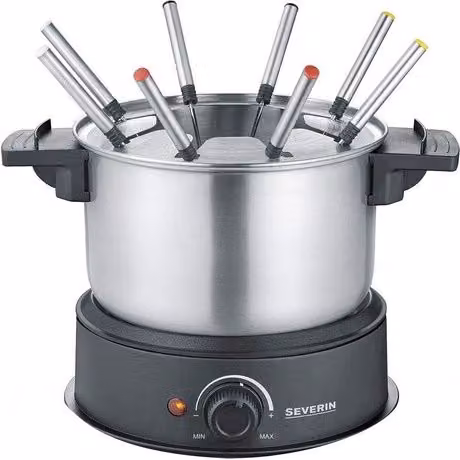 Fondue eléctrica Severin FO 2470 para 8 personas, 1,4 l, color negro y acero inoxidable, 1500 W