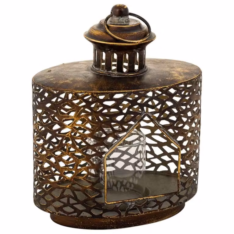 Portavelas de metal y cristal Wanderlust deco marrón para velas de pilares An/P/Al: 21.5 x 13.5 x 26 cm