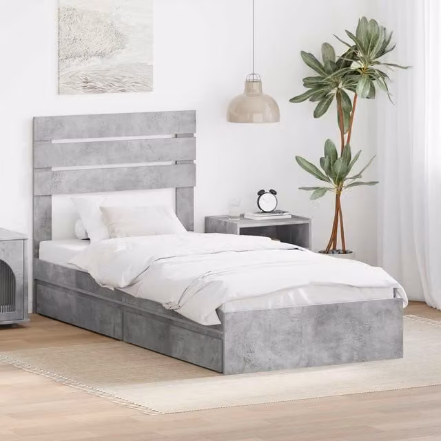 Cama con almacenamiento y cajón Maison Exclusive en color gris concreto, An/P/Al: 90 x 190 cm