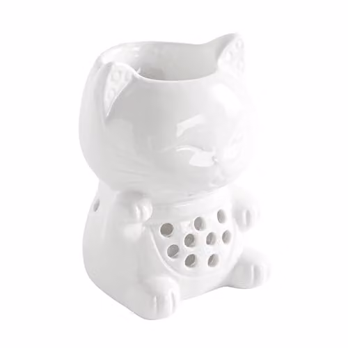 Quemador de fragancia Tommy de Zen'Arôme en cerámica blanca con figura Maneki-Neko, Altura: 12,5 cm