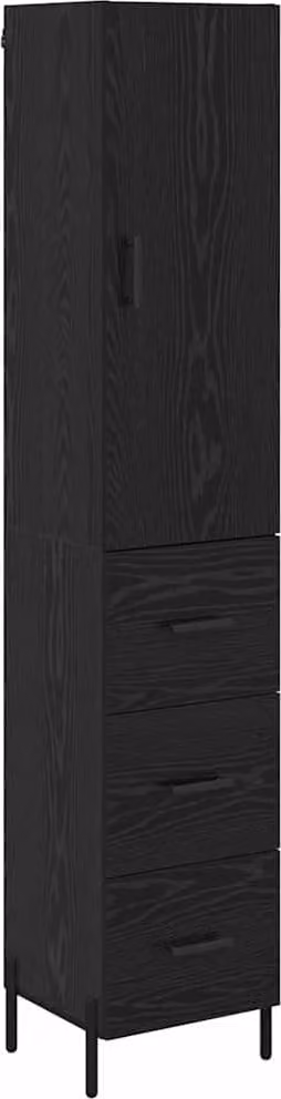 Alacena Syfax de madera y metal en color roble y negro para cocina o comedor, An/P/Al: 34,5 x 34 x 180 cm