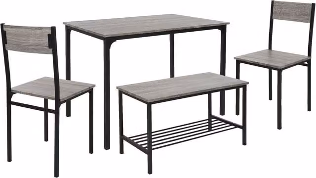 Juego de comedor de 4 piezas ML DESIGN MODERN LIVING en roble con mesa, banco y 2 sillas de estilo industrial