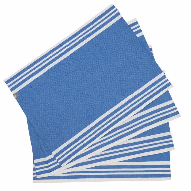 Set de 4 manteles individuales MAHDIA de algodón con diseño gráfico mediterráneo en azul petrol, An/P: 35 x 50 cm