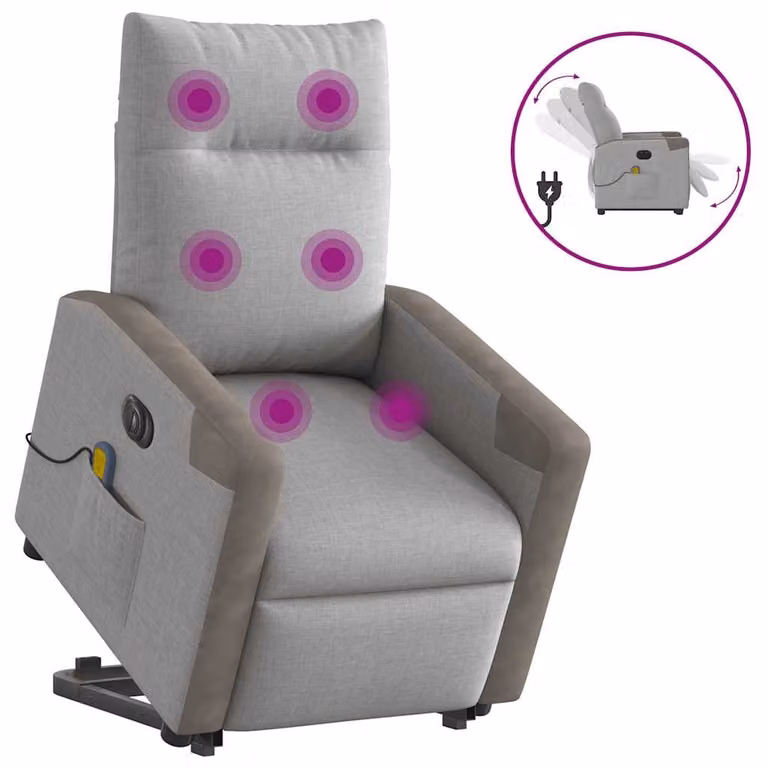 Sillón de masaje eléctrico reclinable y elevable vidaXL en tela gris nube con reposabrazos para personas mayores