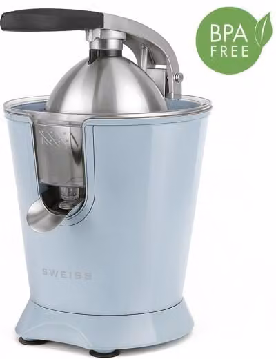 Exprimidor eléctrico de cítricos Sweiss Zest6 de 160 W con brazo articulado y vertedor antigoteo, color azul