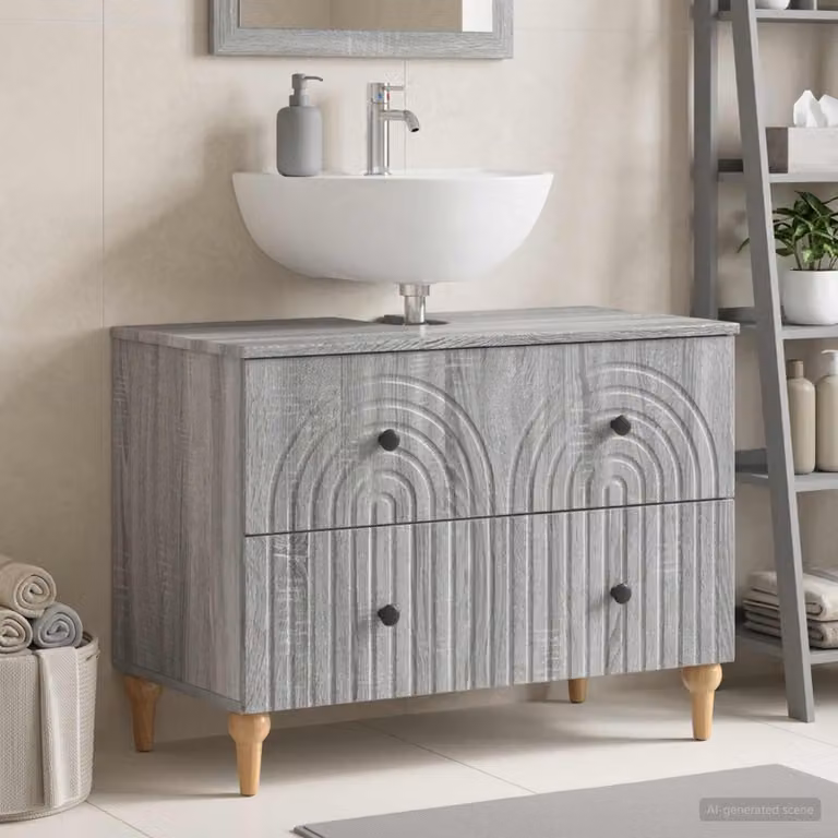 Mueble de baño Prolenta de estilo moderno en color gris con puertas y cajones, An/P/Al: 82 x 41 x 59 cm
