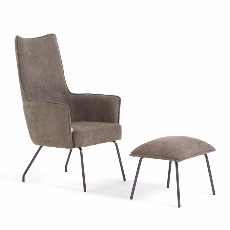 Sillón relax moderno Siediti Fuori e Dentro con reposapiés integrado en tejido gris y estructura metálica An/P/Al: 118 x 72 x 68 cm