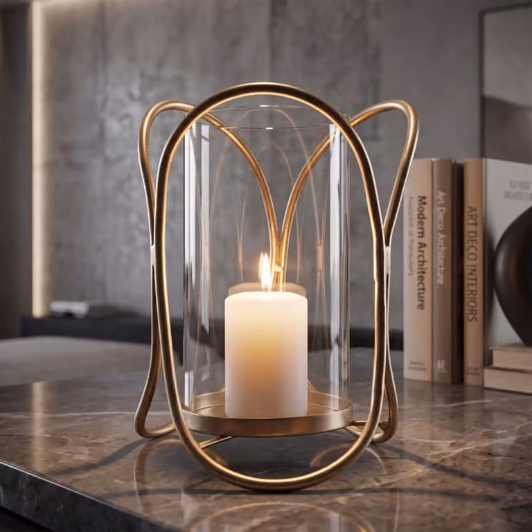 Portavelas de metal y cristal Mauro Ferretti en color dorado para velas de tipo pillar, An: 16 cm, Al: 21,5 cm