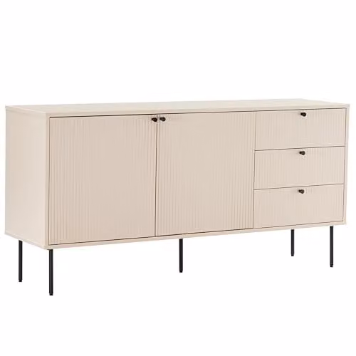 Aparador Oviala de estilo moderno con 2 puertas y 3 cajones en color beige y acabado mate, Ancho: 150 cm