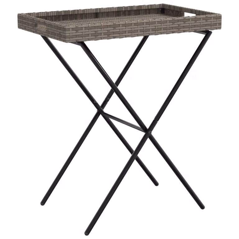 Mesa Syfax de ratán sintético con bandeja plegable en color gris, An/P/Al: 65 x 40 x 75 cm