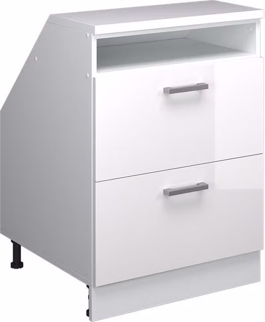 Armario de cocina Vicco R-Line para techo inclinado, blanco alto brillo, con 2 cajones, An/P/Al: 60 x 60 x 83,8 cm