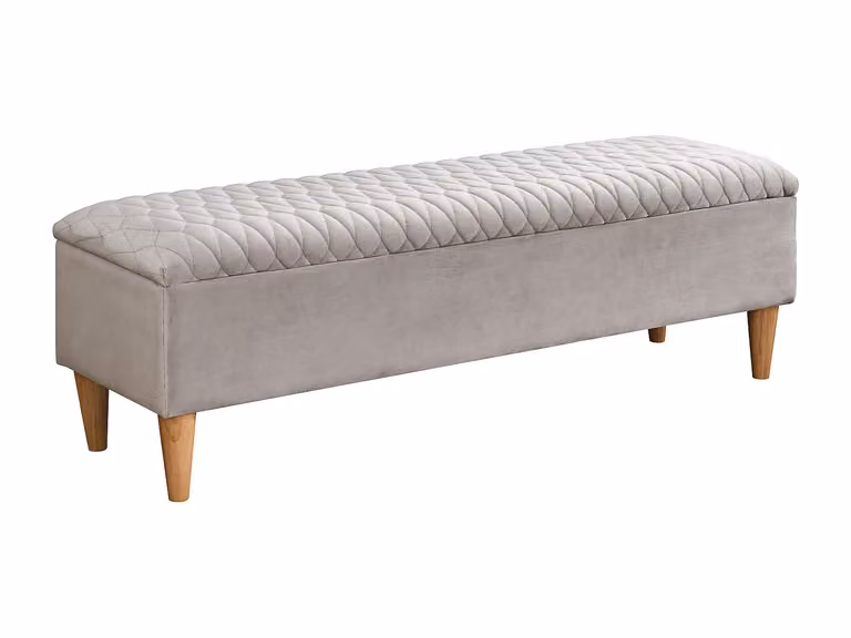 Banco baúl DANIELE tapizado en terciopelo beige de estilo escandinavo An/P/Al: 120 x 40 x 44,5 cm