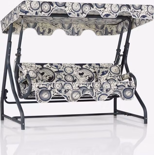 Columpio de jardín convertible en cama EMOB con toldo y cojines, multicolor
