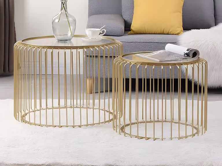 Lote de 2 mesas de centro de cristal y metal estilo Art Deco de FERIDA en color dorado y negro