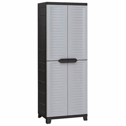 Armario de almacenamiento compacto Helloshop26 de plástico con estantes internos y cerradura, diseño moderno, color gris, An: 65 cm, P: 45 cm, Al: 181 cm