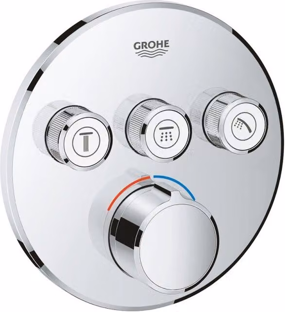Mezclador de ducha empotrado Grohe Grohtherm SmartControl de 3 salidas con monomando y función de spray en acabado cromado
