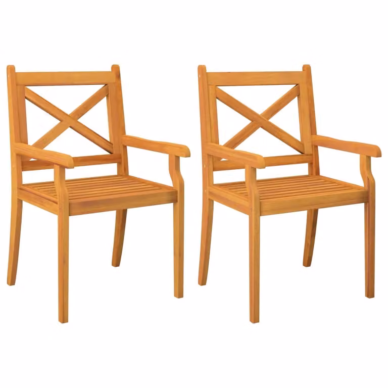 Set de 2 sillas de jardín y terraza Syfax de madera de acacia tratada y aceitada en color marrón con reposabrazos