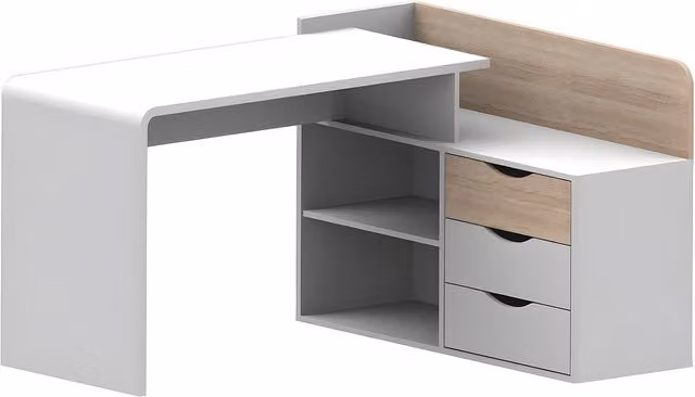 Escritorio rinconera Declan II de Vente-Unique en color blanco, con diseño moderno y acabado en MDF lacado para tu oficina en casa